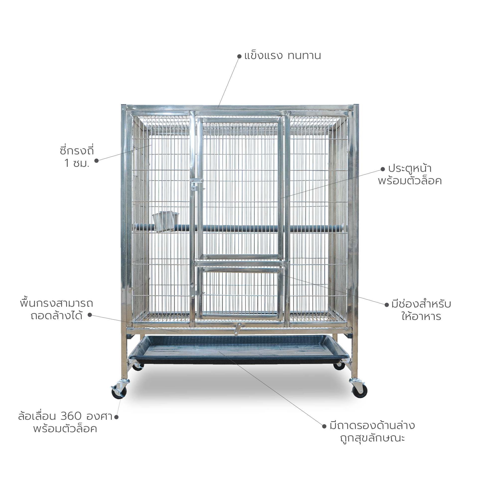กรงนกสแตนเลสท่อตัน PAWRADISE รุ่น BUDDY SIZE M 78X52X90 ซม._3